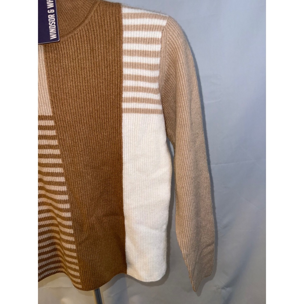 Windsor & White Brodie Cashmere Sweater Stripe Colourblock Mock Neck Chestnut S - Picture 4 of 7